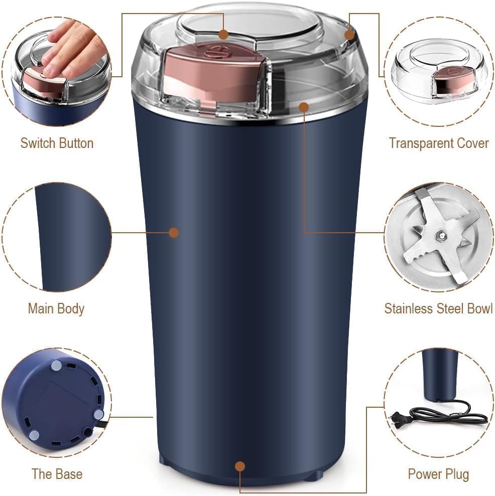 Stainless Steel Grinder for Coffee Beans, Masala, Herbs, Seeds & Nuts