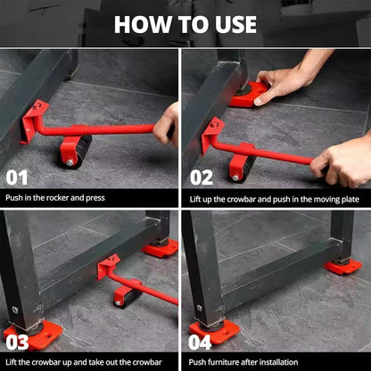 Furniture Lifter Mover Tool Set with 4 Rotational Sliders