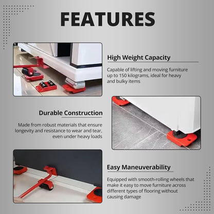Furniture Lifter Mover Tool Set with 4 Rotational Sliders