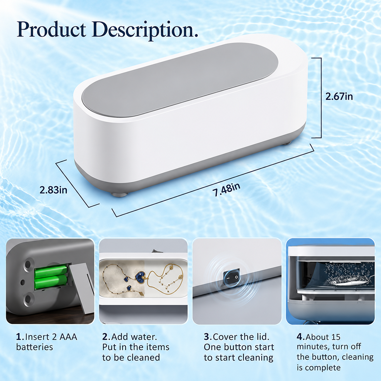 300ml Portable Ultrasonic Jewelry Cleaner Machine