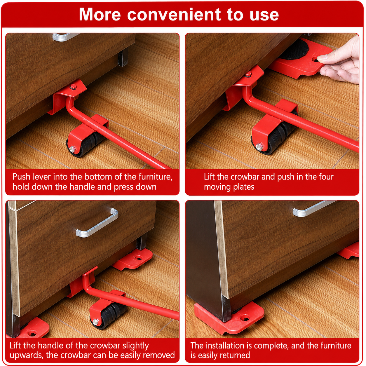 Furniture Lifter Mover Tool Set with 4 Rotational Sliders