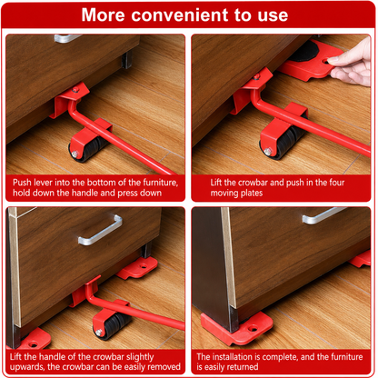 Furniture Lifter Mover Tool Set with 4 Rotational Sliders
